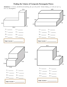 Finding the Volume of Composite Rectangular Prisms - WORKSHEET for ...