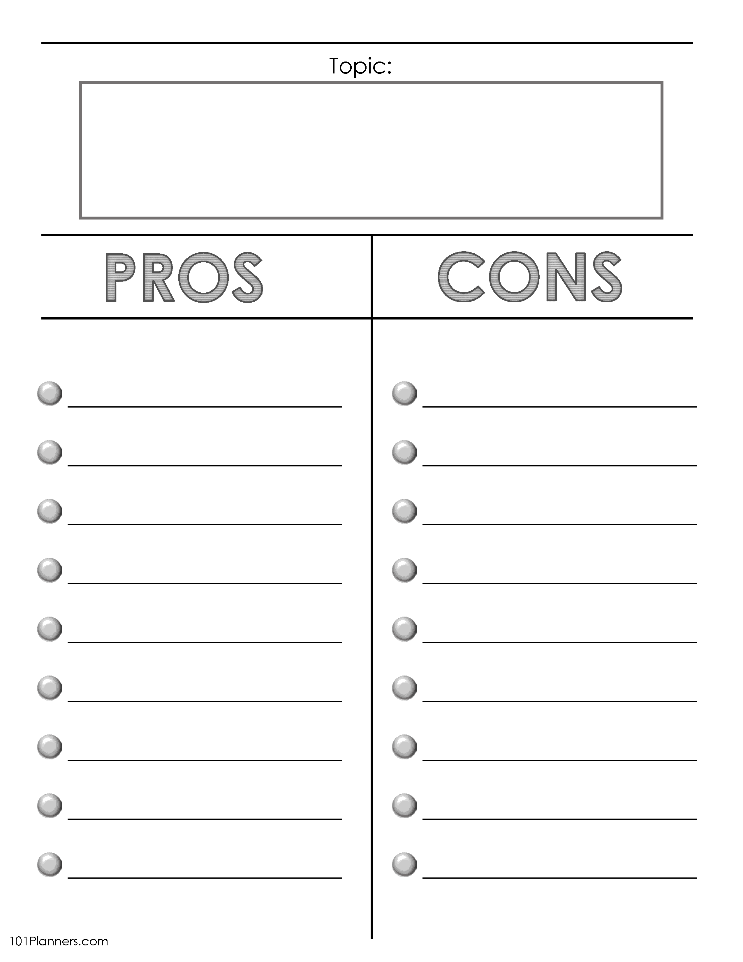 Pros and Cons List Online or Editable and Printable Worksheets Library