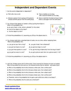 Independent and Dependent Events Worksheet for 7th - 8th Grade ...