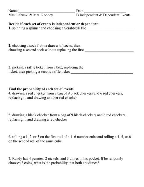 Lesson 11 5 b - b independent dependent events | PDF