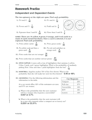 Lesson 7 Skills Practice Independent And Dependent Events Answers ...