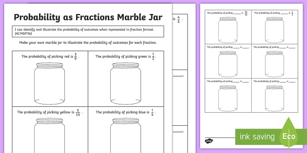 Probability as Fractions Marble Jar Worksheet / Worksheet