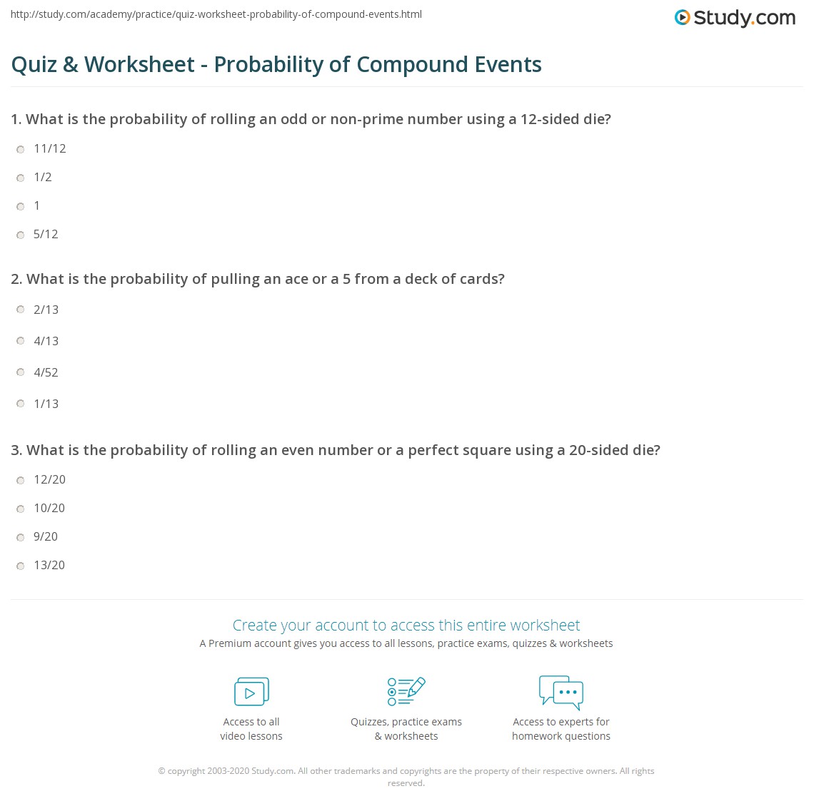 probability of compound events worksheet answers