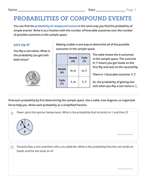 probability of compound events worksheet answers