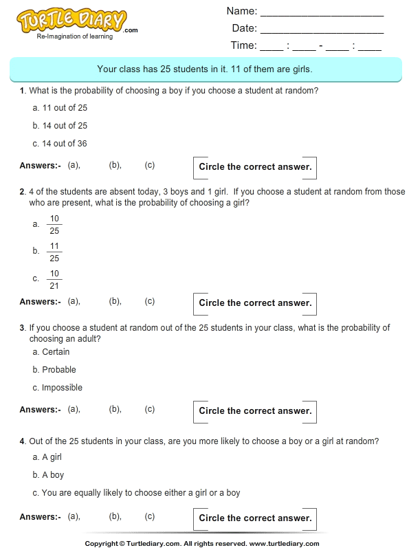 probability of numbers worksheet answers