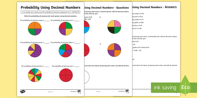 probability of numbers worksheet answers