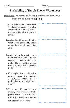 probability of simple events worksheet