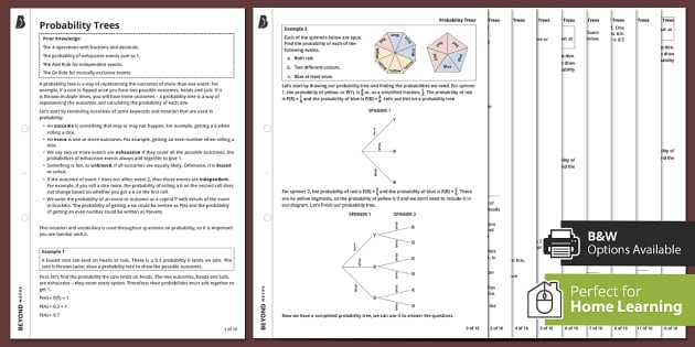 ? Probability Trees for Independent Events Worksheet | Beyond