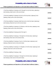 probability with a deck of cards worksheet