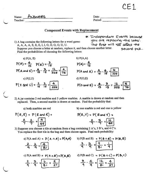 probability worksheet 3 compound events