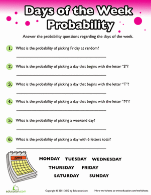 Probability: Days of the Week | Worksheet 