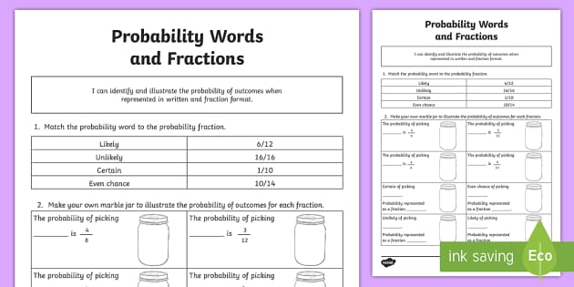 Probability Worksheet | Year 5 | Australian Curriculum