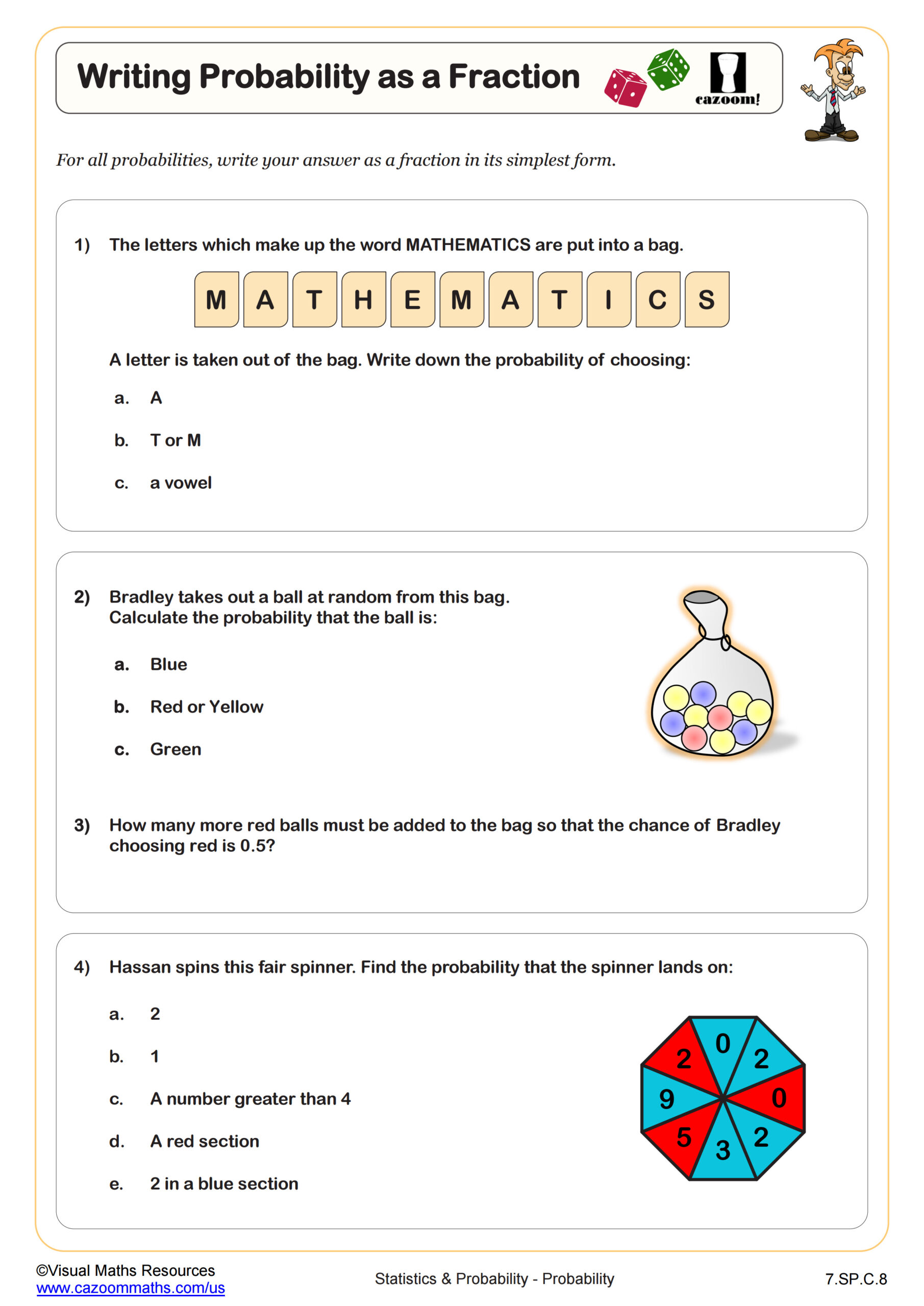 Writing Probability as a Fraction Worksheet | PDF Printable ...