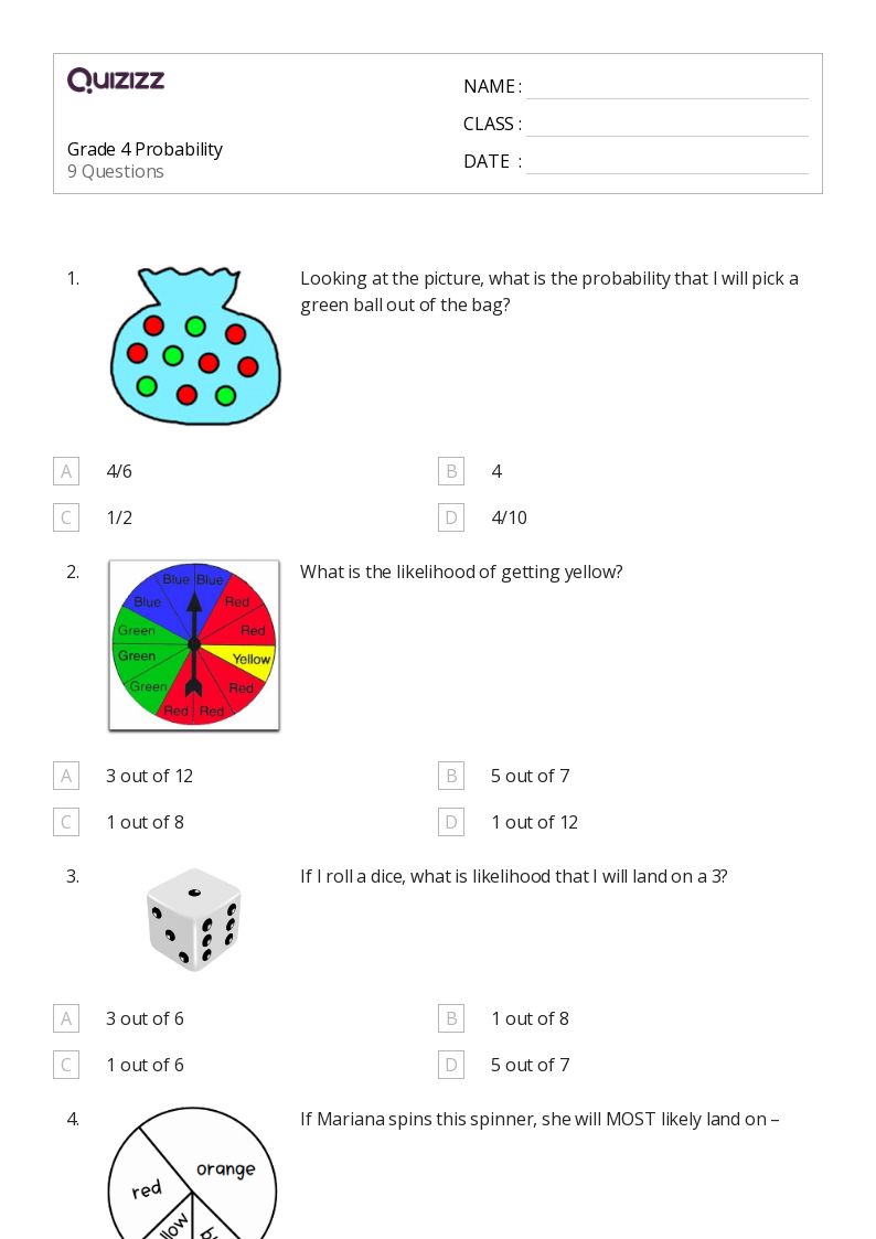 50+ Probability worksheets for 4th Class on Quizizz | Free &  Printable