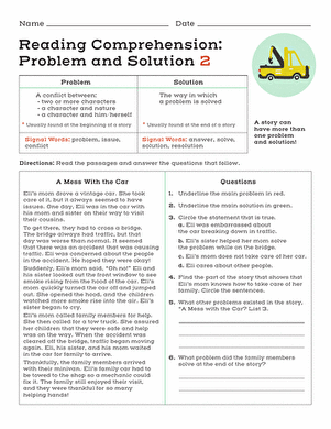 Reading Comprehension: Problem and Solution 2 | Worksheet ...