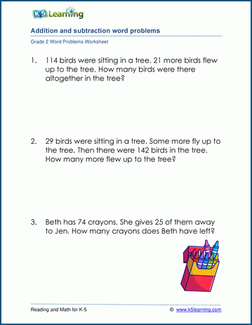 Grade 2 Mixed addition &amp; subtraction word problem Worksheets | K5 ...