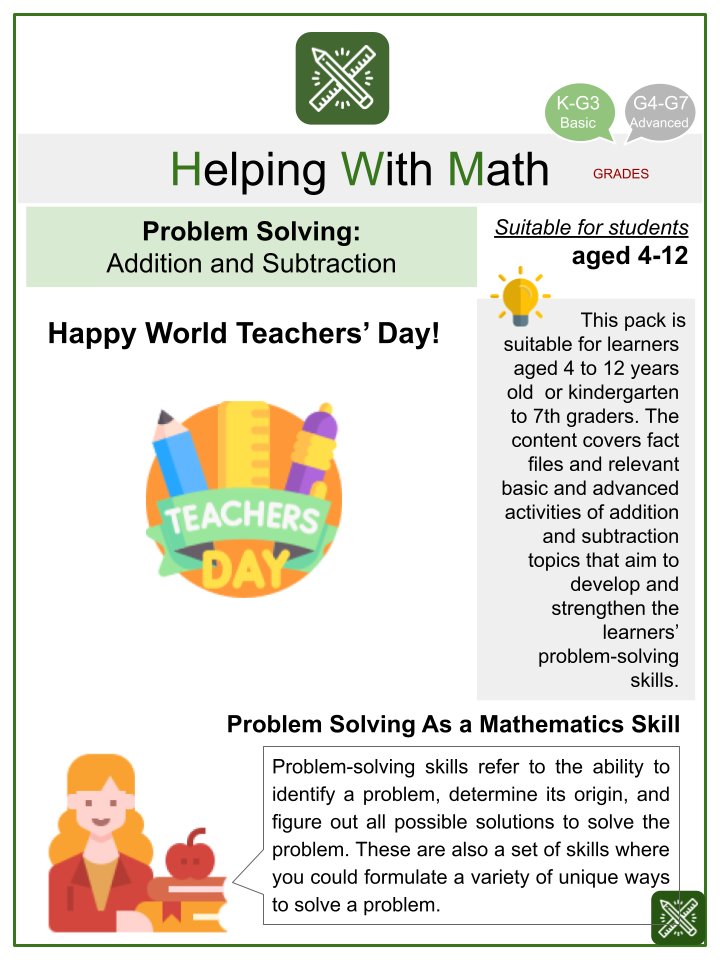 Problem Solving - Addition and Subtraction Math Worksheets - Worksheets ...