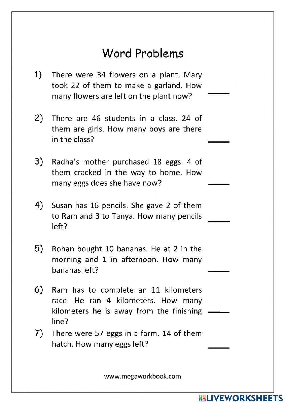 Problem Solve Maths Grade 1 worksheet | Live Worksheets - Worksheets ...