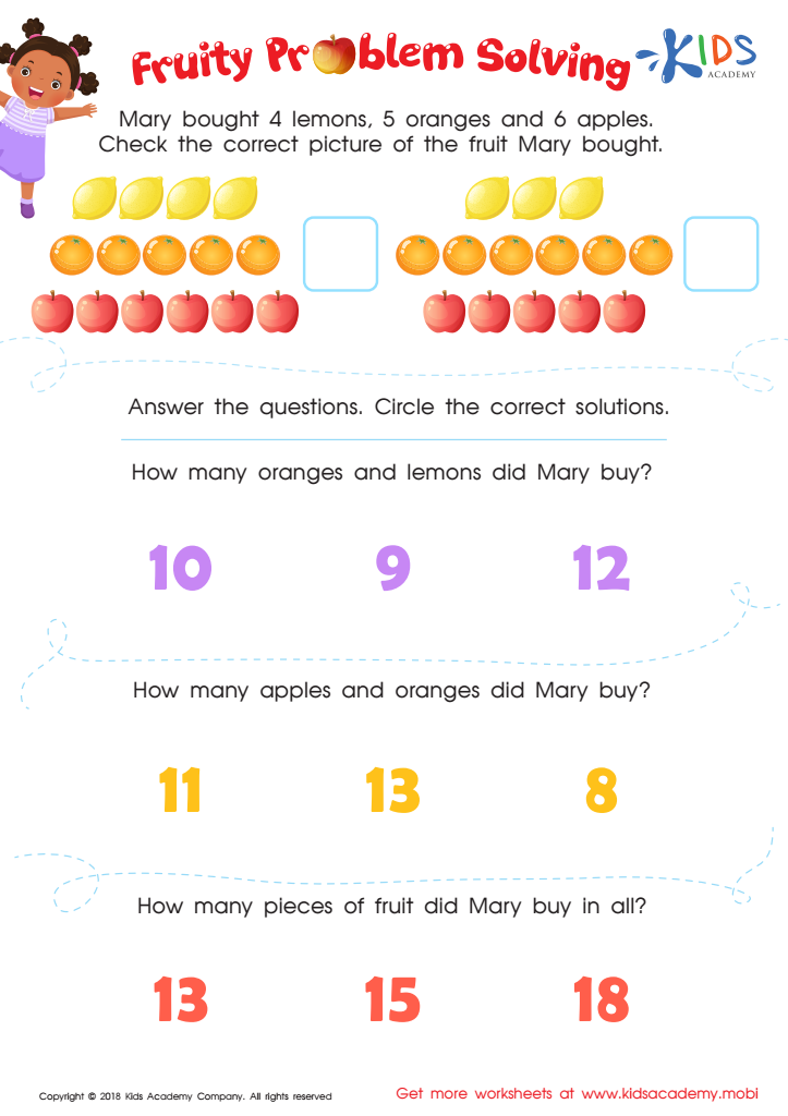 Fruity Problem Solving Worksheet: Free Printable PDF for Children ...