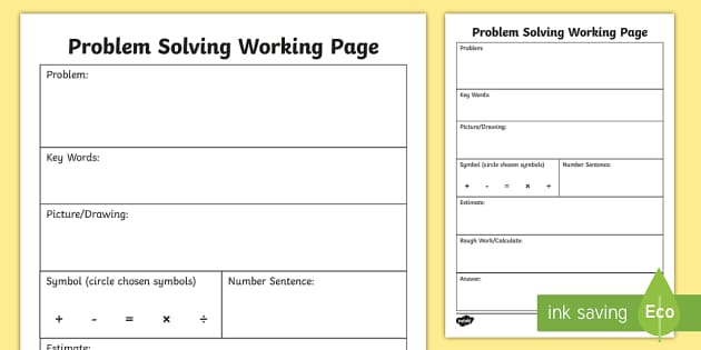 Problem Solving Working Worksheet / Worksheet (teacher made)