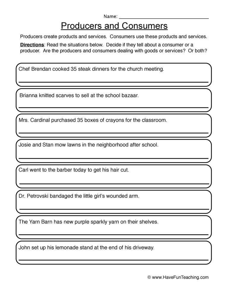 Creating Producers and Consumers Worksheet  