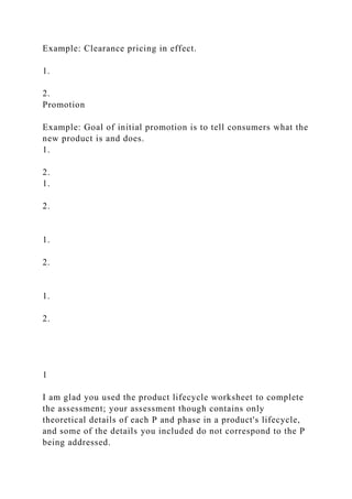 product life cycle worksheet