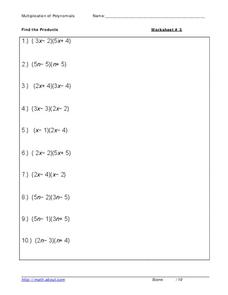 Multiplying Polynomials Lesson Plans &  Worksheets :: 73 - 96