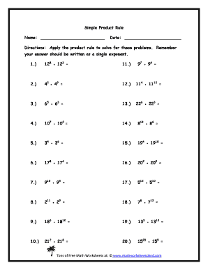 product rule of exponents worksheet