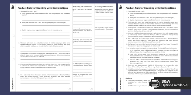 ? Product Rule for Counting with Combinations Worksheet