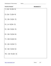 Polynomials: Find the Product Worksheet for 8th Grade | Lesson Planet