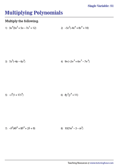 products of polynomials worksheet