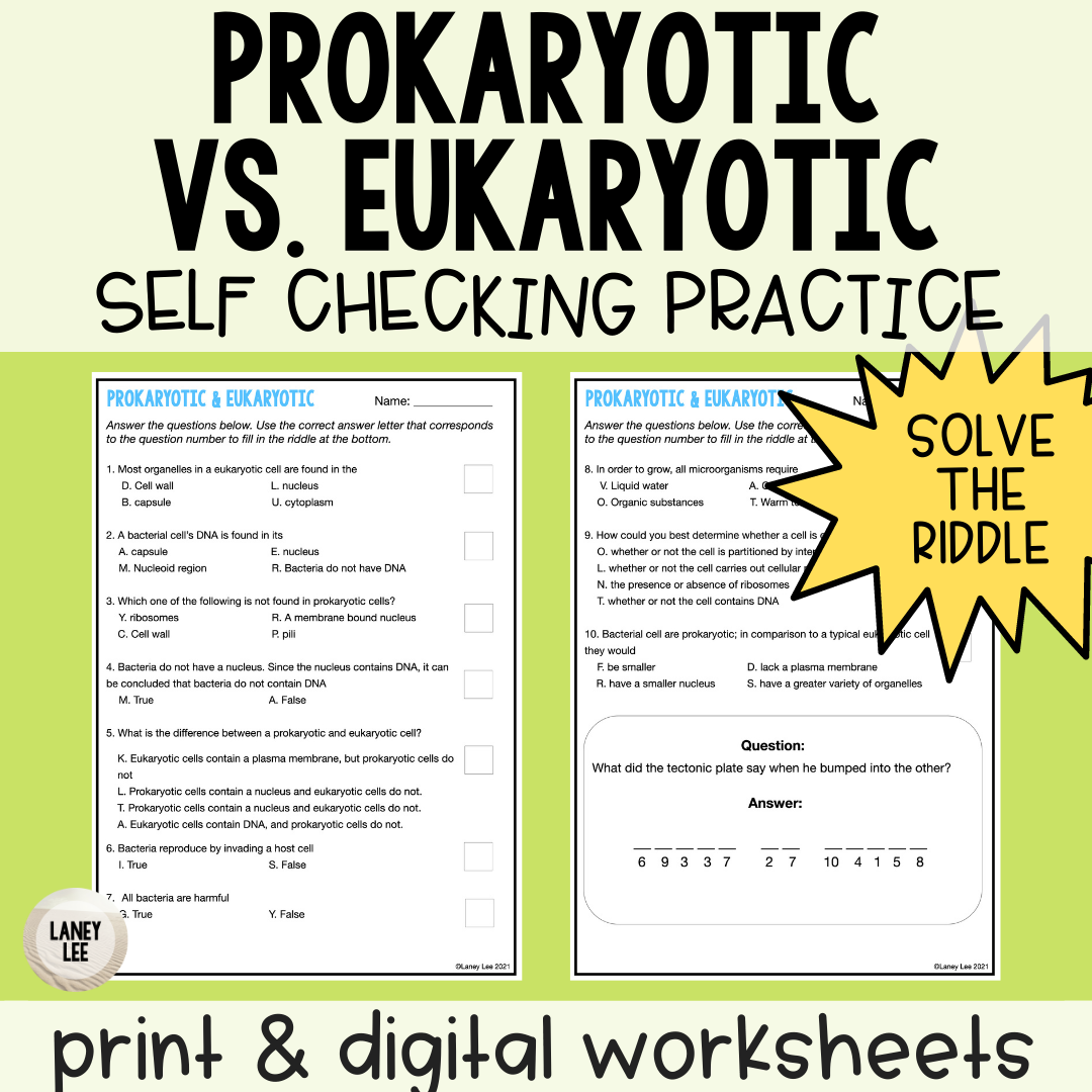 prokaryotic and eukaryotic cells worksheet