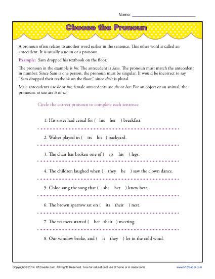 pronoun antecedent agreement worksheet 3rd grade