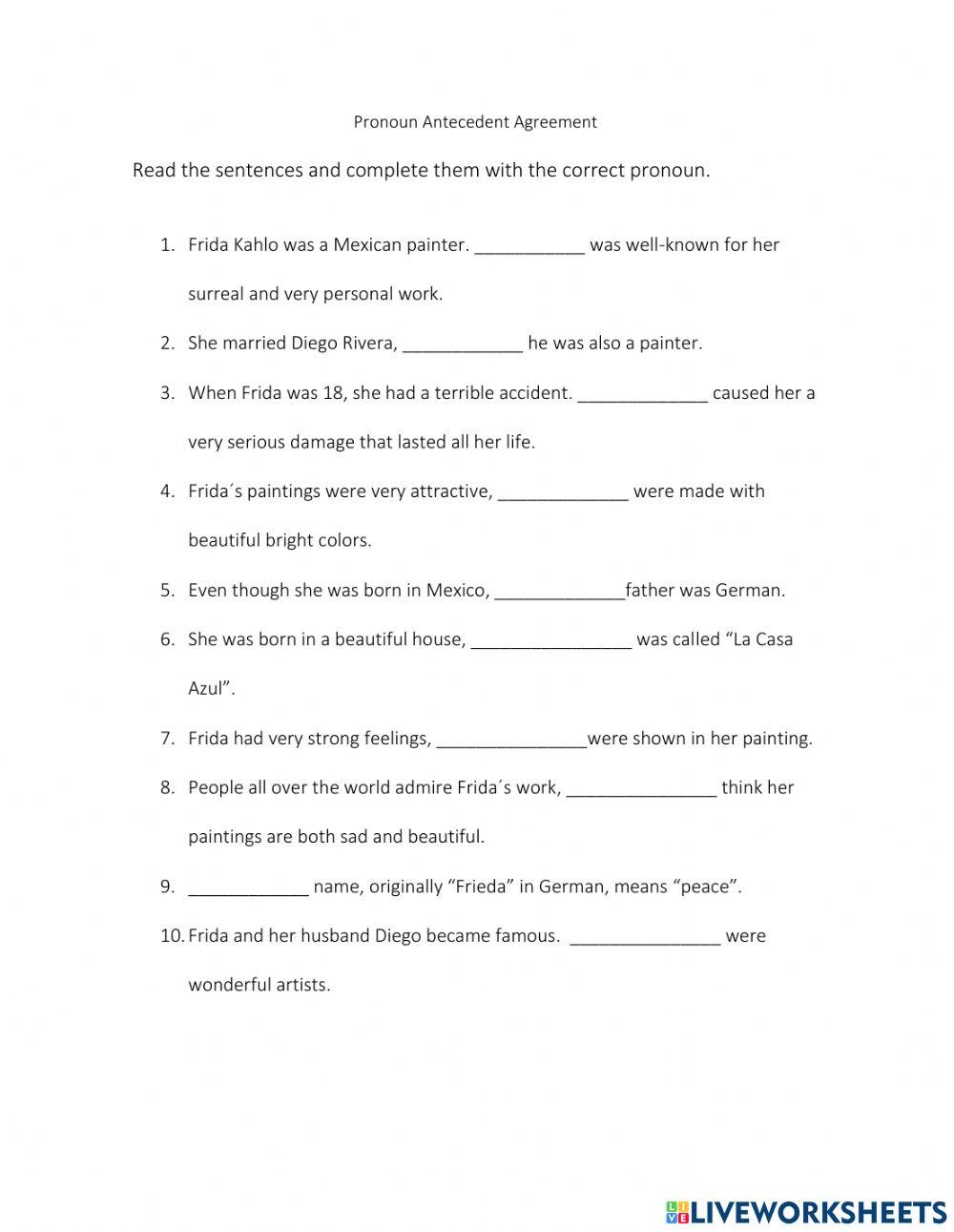 pronoun antecedent worksheet