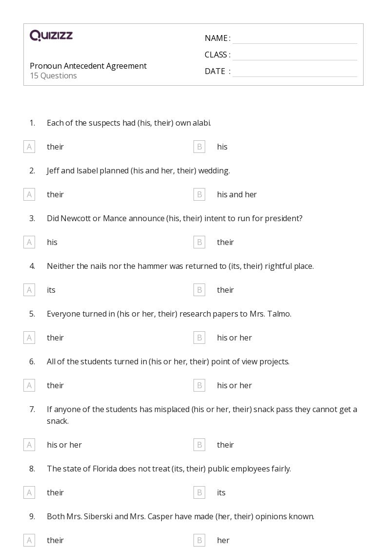 pronoun antecedent worksheet
