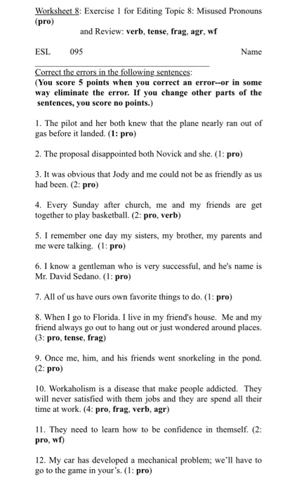 Solved Worksheet 9: Exercise 2 for Editing Topic 8: | Chegg.com