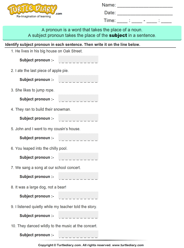 pronoun sentence worksheet