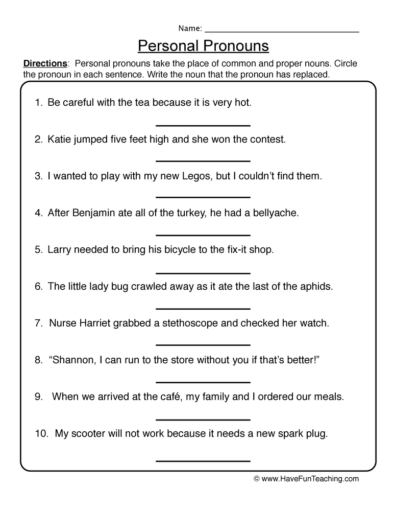 Personal Pronouns Worksheet  