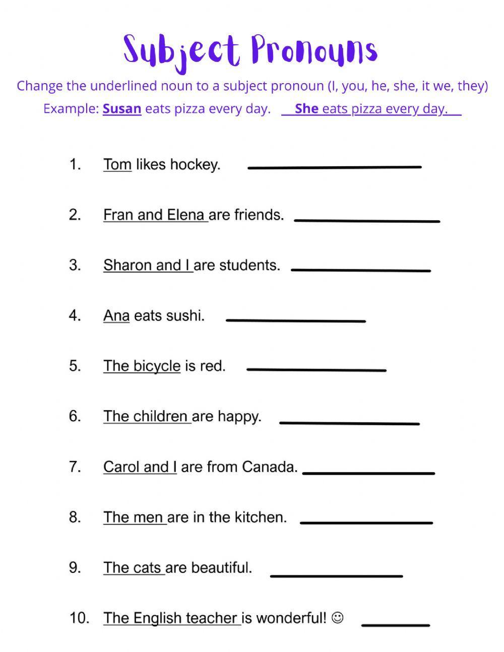 Subject Pronoun Practice worksheet  