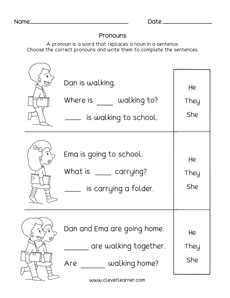 Pronouns Practice Sheets for Preschool and Kindergartens