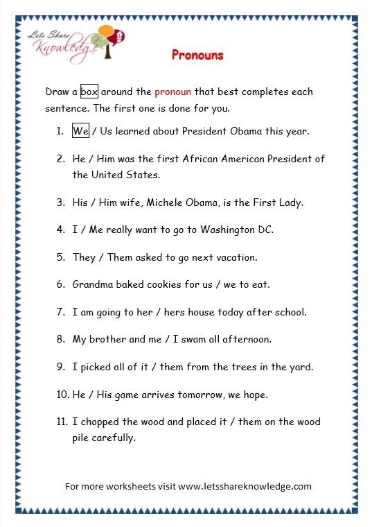 Grade 3 Grammar Topic 9: Pronouns Worksheets