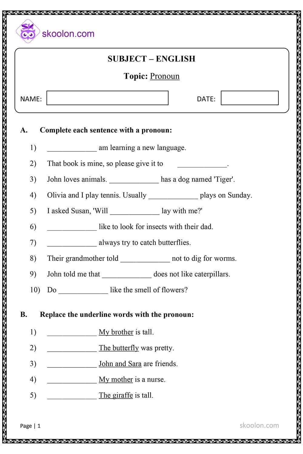 Pronoun-1 - skoolon.com