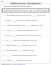pronoun verb agreement worksheet