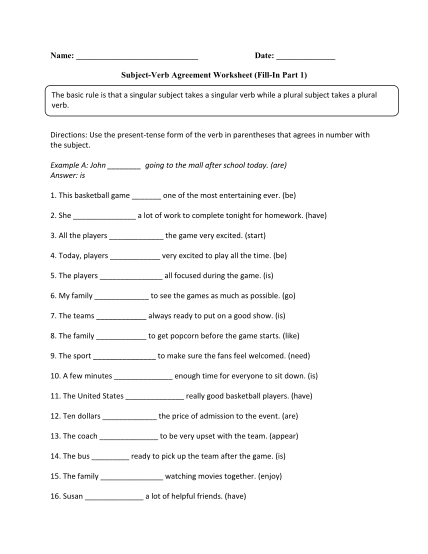 pronoun verb agreement worksheet