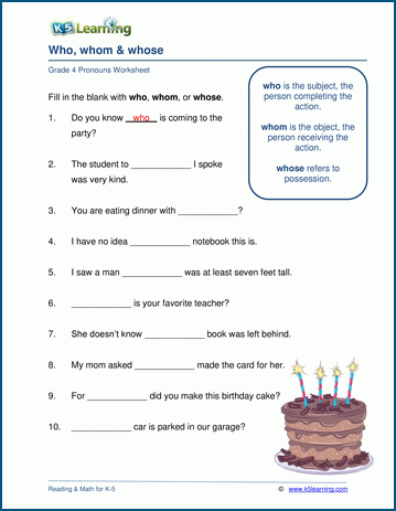 pronoun who whom worksheet printable