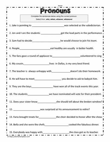 pronoun who whom worksheet printable
