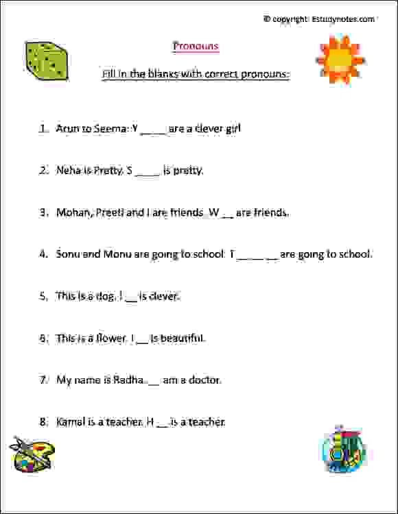 Pronoun Worksheet 1 - EStudyNotes