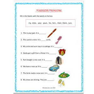 English Possessive Pronouns Worksheet 1 Grade 2 - EStudyNotes