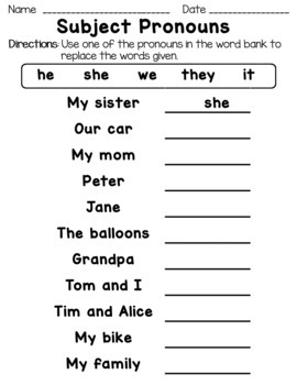 Personal Pronouns: Subject and Object Pronouns Worksheets | TPT