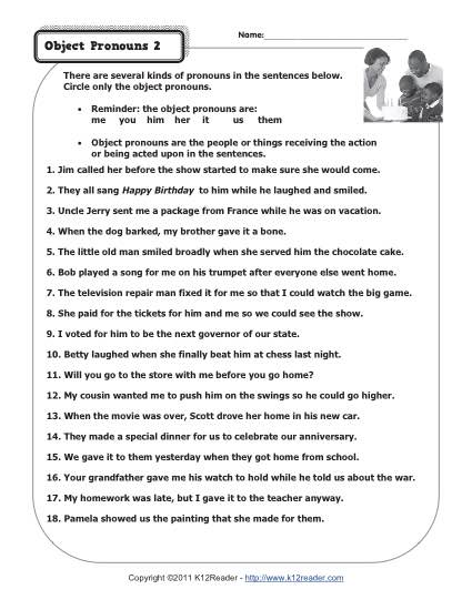 pronoun worksheet 2nd grade